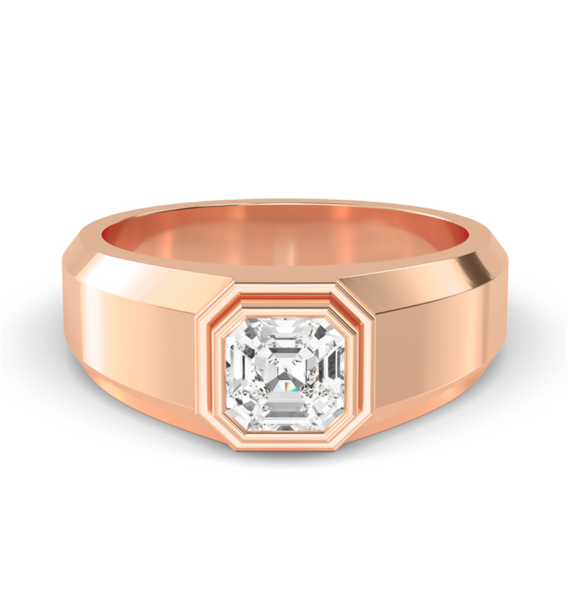 Lab Grown Bezel Set Asscher Cut Diamond Wedding Ring
