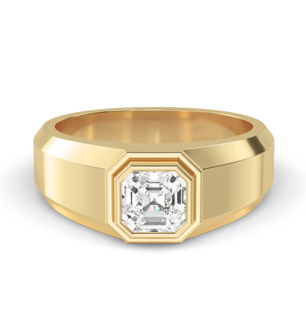 Lab Grown Bezel Set Asscher Cut Diamond Wedding Ring