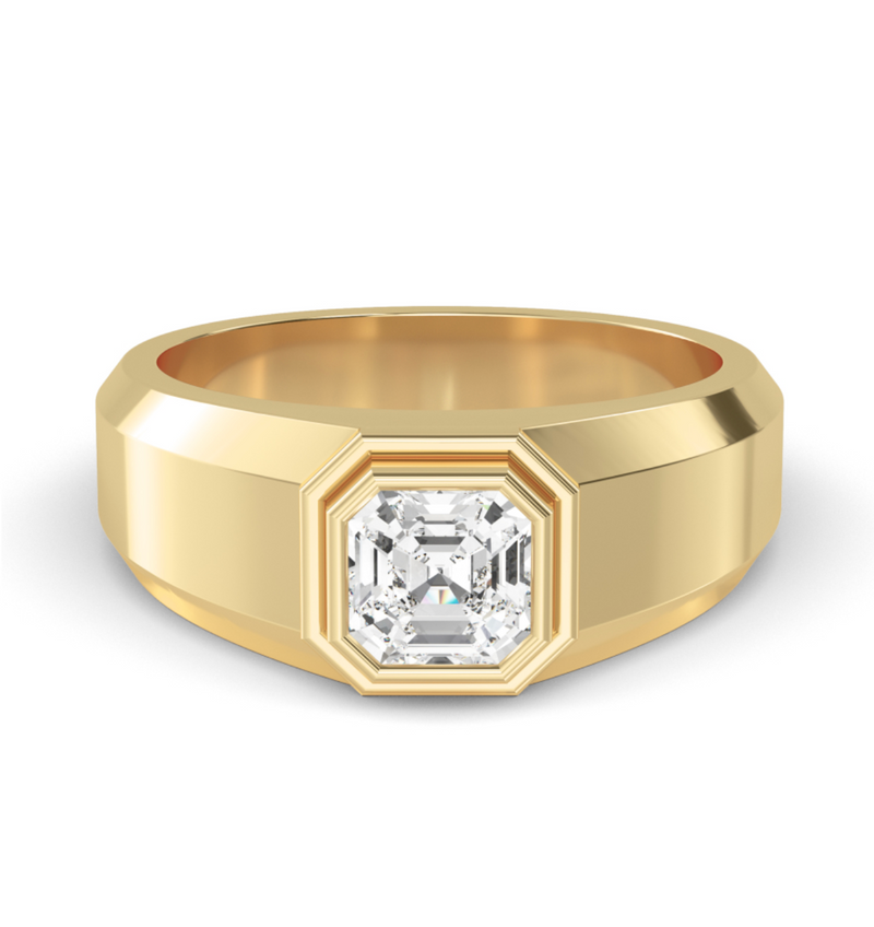 Lab Grown Bezel Set Asscher Cut Diamond Wedding Ring