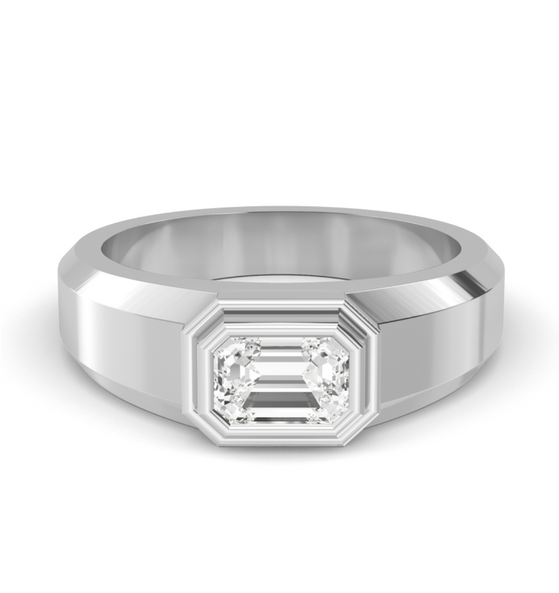 Lab Grown Bezel Set Emerald Cut Diamond Wedding Ring