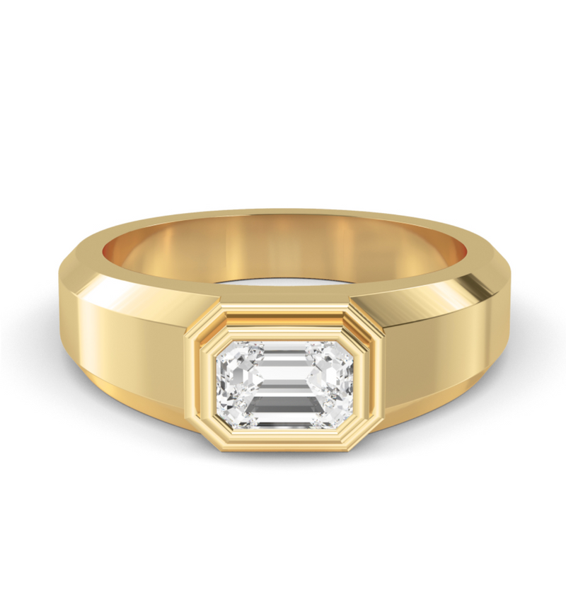 Lab Grown Bezel Set Emerald Cut Diamond Wedding Ring