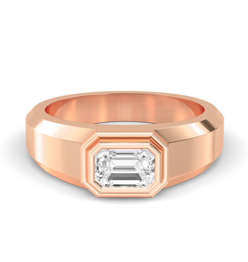 Lab Grown Bezel Set Emerald Cut Diamond Wedding Ring