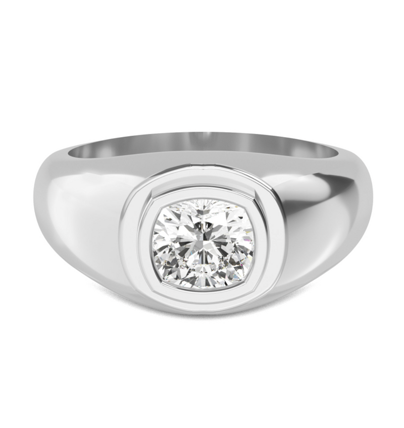Lab Grown Bezel Set Cushion Cut Diamond Wedding Ring