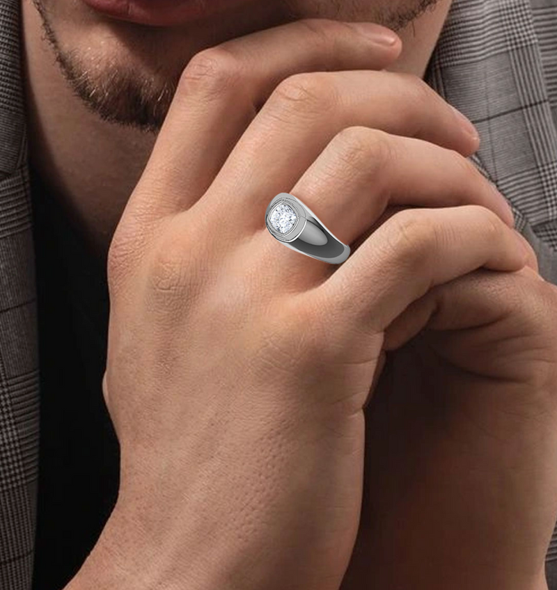 Lab Grown Bezel Set Cushion Cut Diamond Wedding Ring