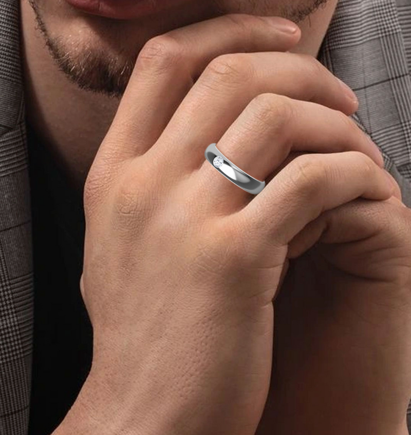 Lab Grown Bezel Set Round Cut Diamond Signature Solitaire Band