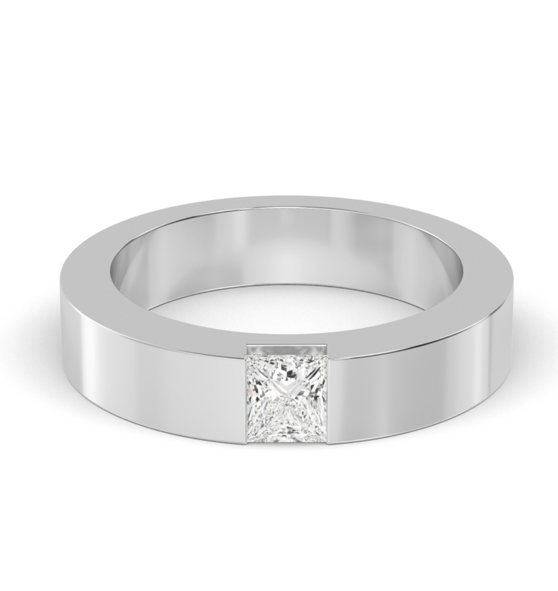 Lab Grown Open Half Bezel Set Princess Cut Diamond Signature Solitaire Band