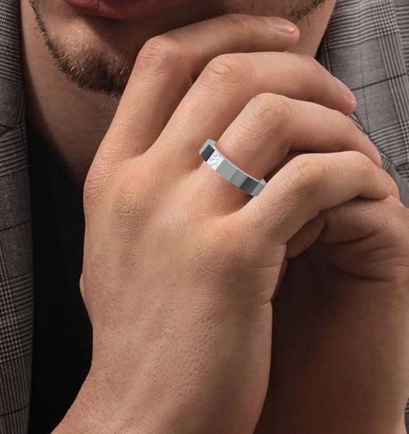 Lab Grown Open Half Bezel Set Princess Cut Diamond Signature Solitaire Band