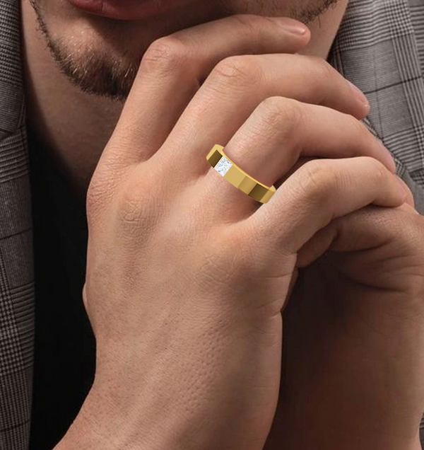 Lab Grown Open Half Bezel Set Princess Cut Diamond Signature Solitaire Band