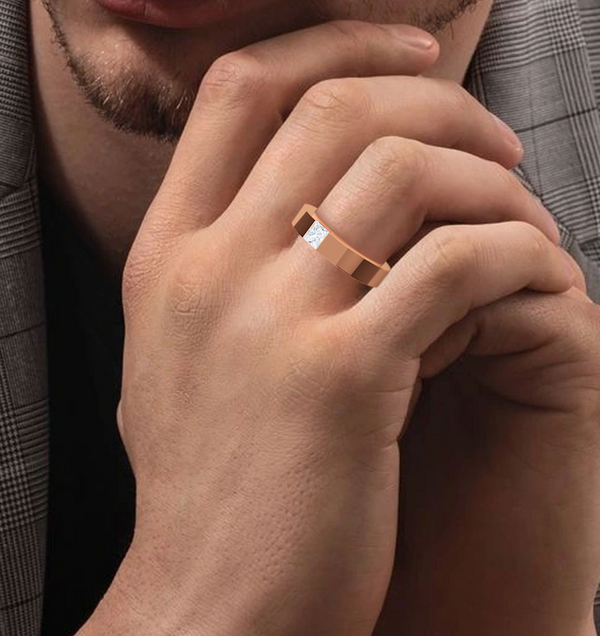 Lab Grown Open Half Bezel Set Princess Cut Diamond Signature Solitaire Band