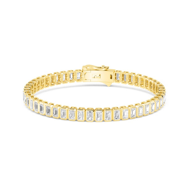 Bezel Set Emerald Cut Lab Grown Diamond Tennis Bracelet