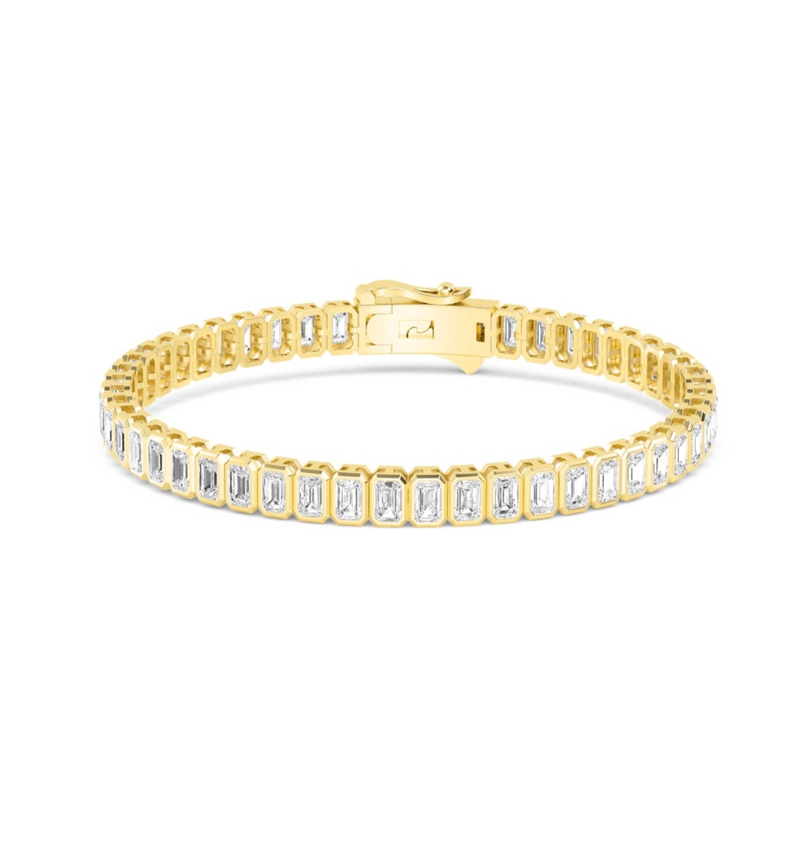 Bezel Set Emerald Cut Lab Grown Diamond Tennis Bracelet