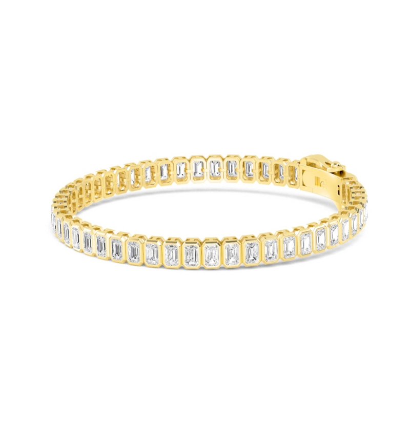 Bezel Set Emerald Cut Lab Grown Diamond Tennis Bracelet