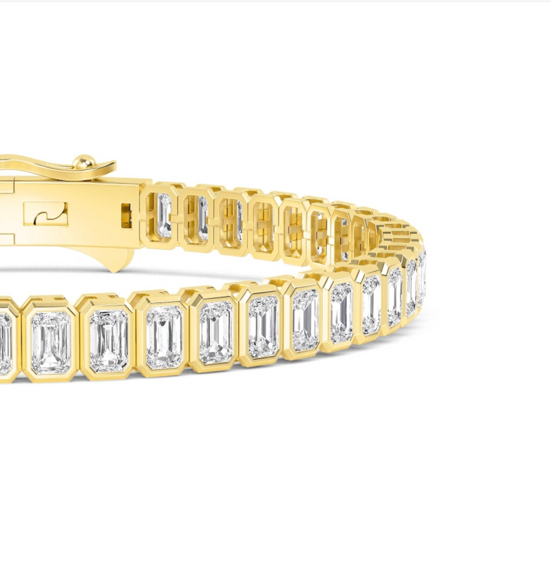 Bezel Set Emerald Cut Lab Grown Diamond Tennis Bracelet