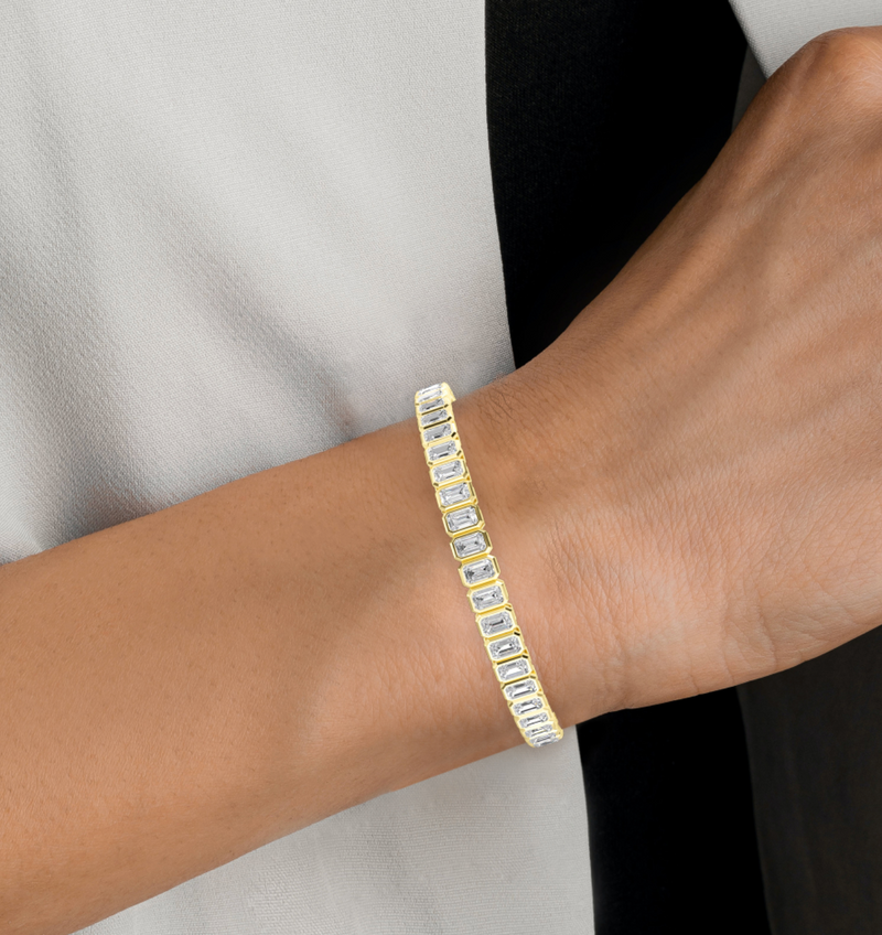 Bezel Set Emerald Cut Lab Grown Diamond Tennis Bracelet