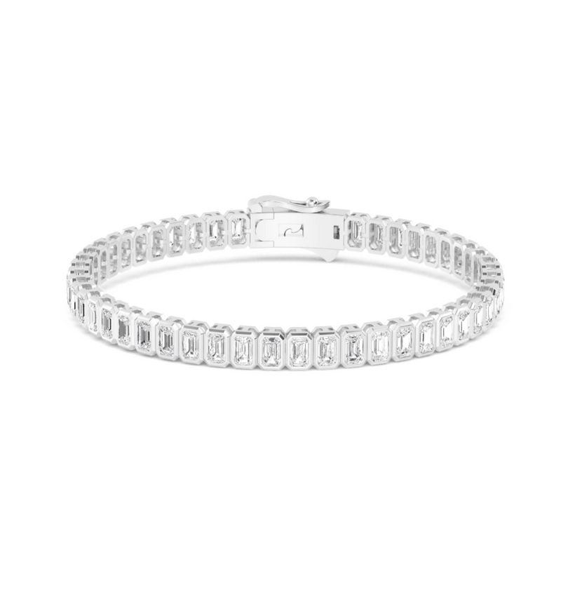 Bezel Set Emerald Cut Lab Grown Diamond Tennis Bracelet