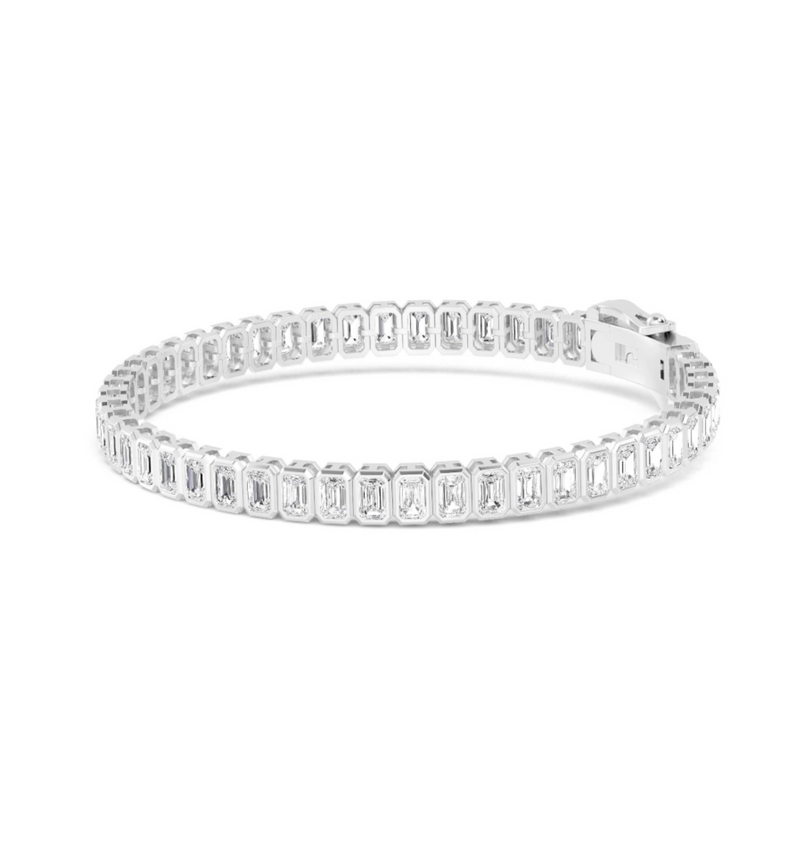 Bezel Set Emerald Cut Lab Grown Diamond Tennis Bracelet