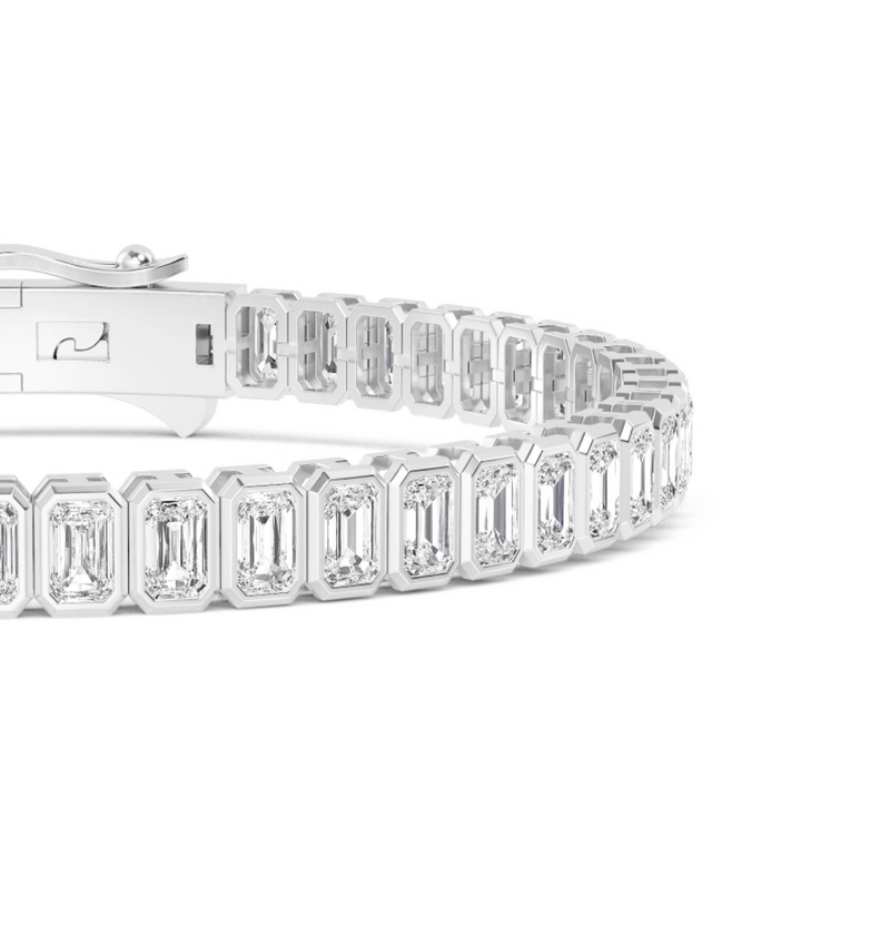 Bezel Set Emerald Cut Lab Grown Diamond Tennis Bracelet