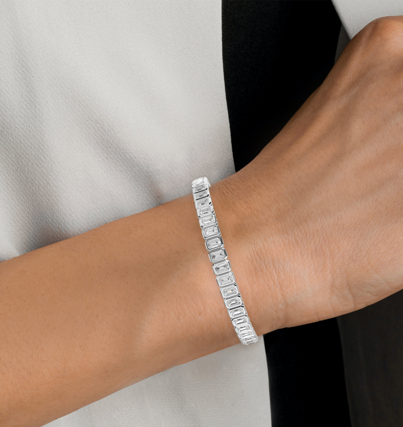 Bezel Set Emerald Cut Lab Grown Diamond Tennis Bracelet