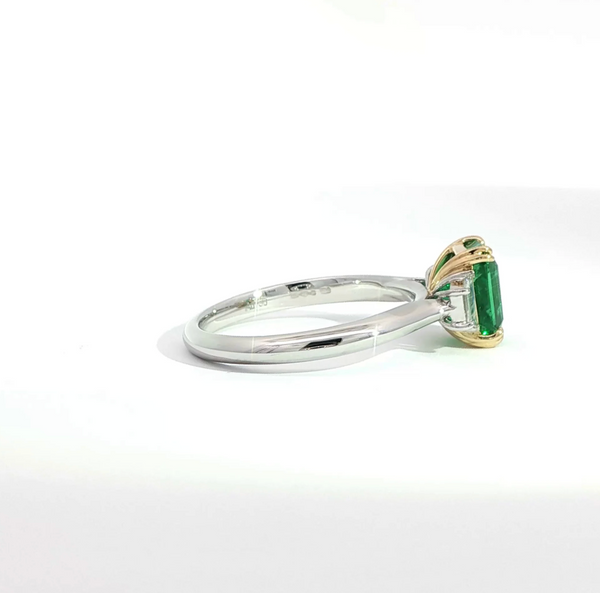 Emerald Cut Emerald and Diamond Trilogy Engagement Ring