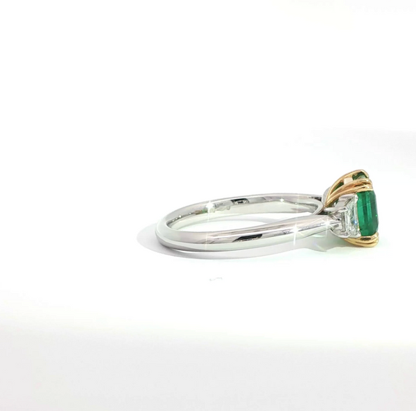 Asscher Cut Emerald and Diamond Trilogy Engagement Ring