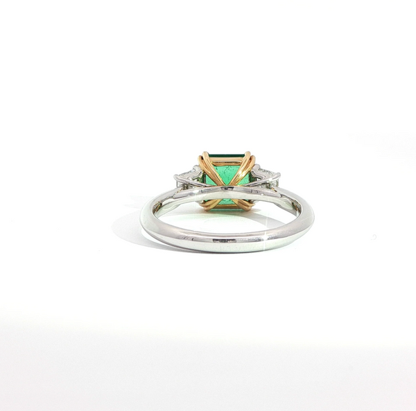 Asscher Cut Emerald and Diamond Trilogy Engagement Ring