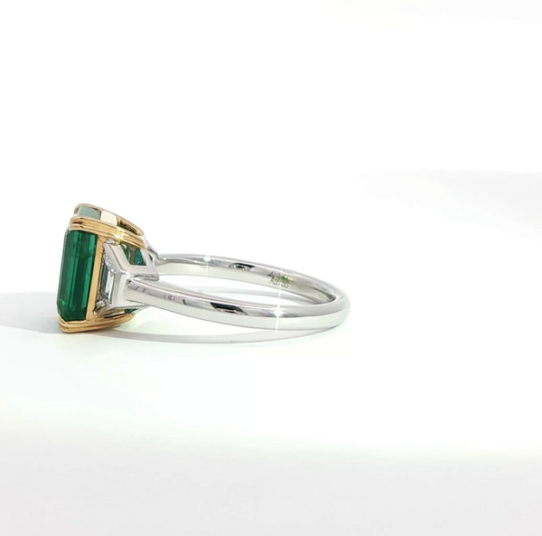 Emerald Cut Emerald and Diamond Trilogy Engagement Ring