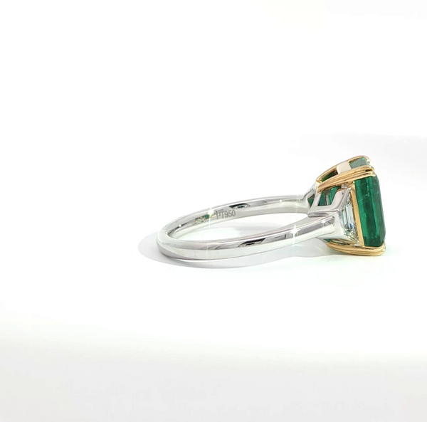 Emerald Cut Emerald and Diamond Trilogy Engagement Ring