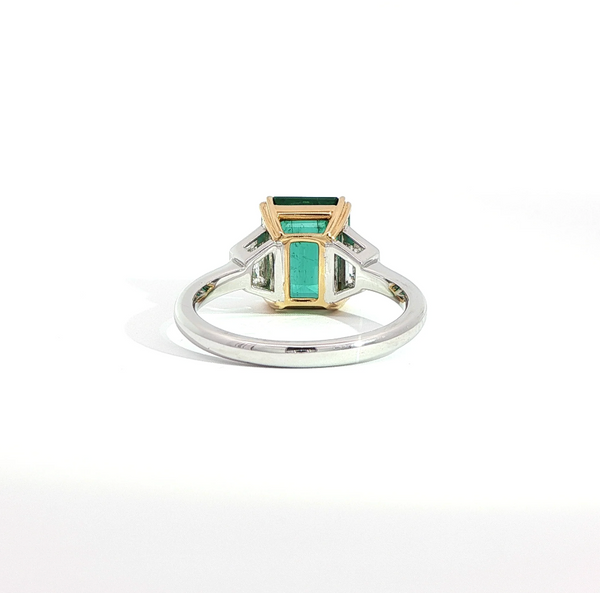 Emerald Cut Emerald and Diamond Trilogy Engagement Ring