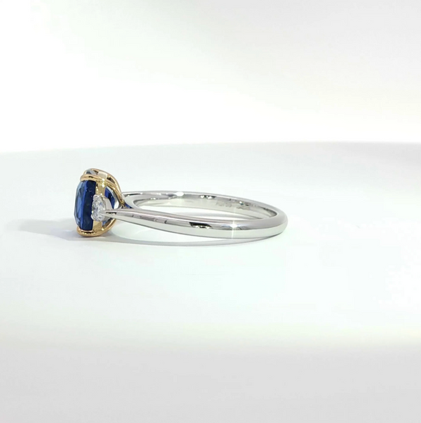 Cushion Cut Sapphire and Diamond Trilogy Engagement Ring