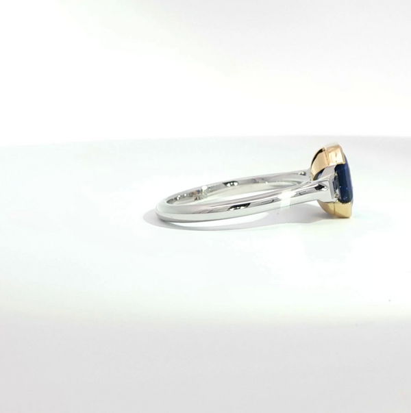 Octagonal Cut Sapphire and Diamond Bezel Trilogy Engagement Ring