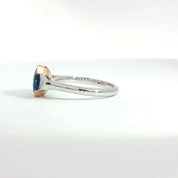 Octagonal Cut Sapphire and Diamond Bezel Trilogy Engagement Ring