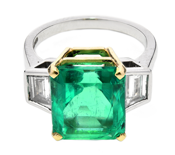 Octagonal Cut COLOMBIAN Emerald and Diamond Trilogy Engagement Ring