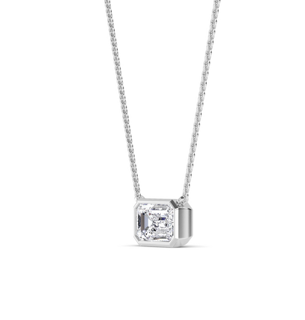 Emerald Bezel Set Lab Diamond Solitaire Pendant