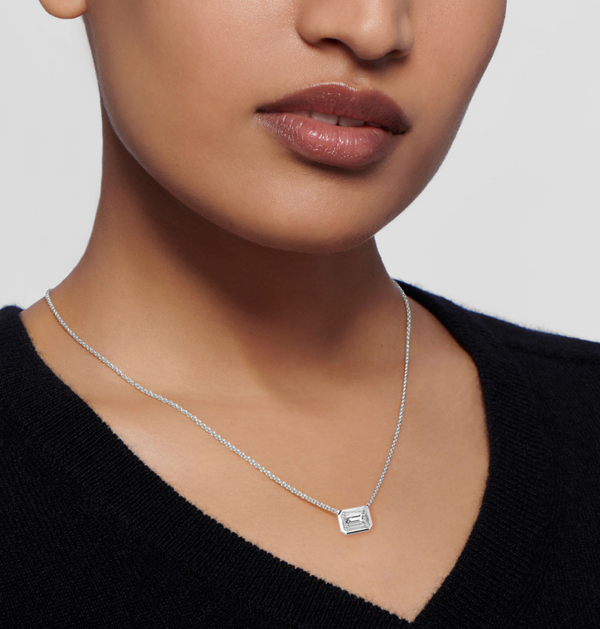 Emerald Bezel Set Lab Diamond Solitaire Pendant