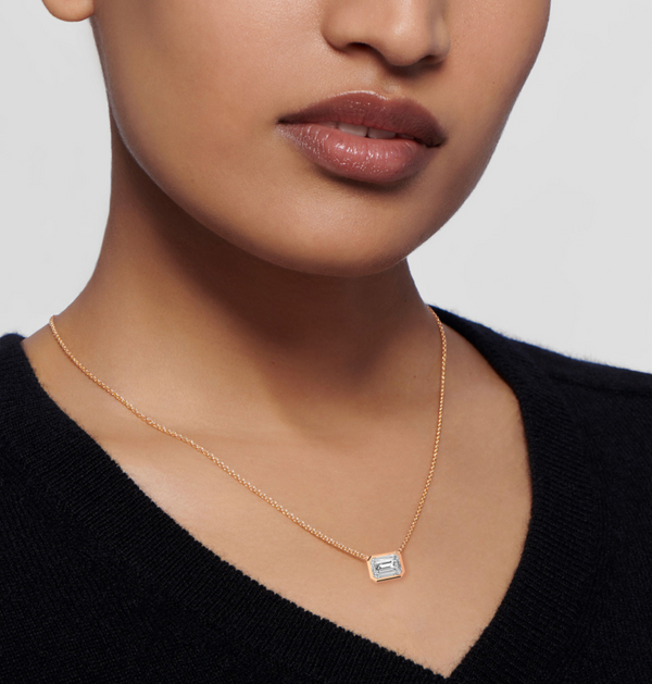 Emerald Bezel Set Lab Diamond Solitaire Pendant