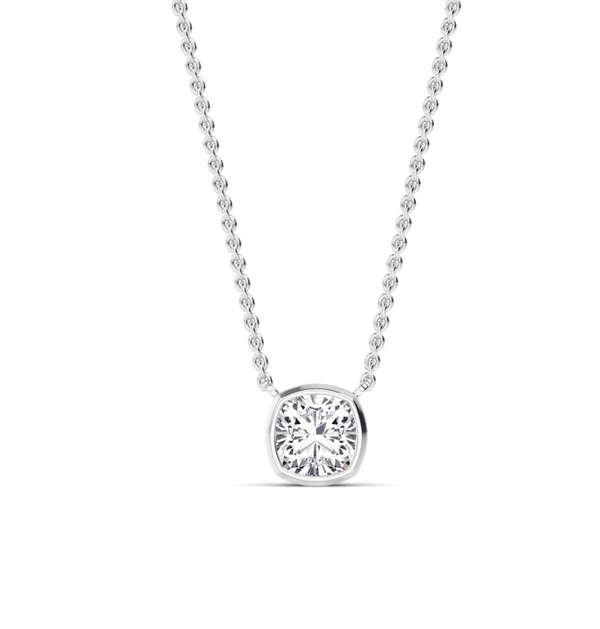 Cushion Bezel Set Lab Diamond Solitaire Pendant