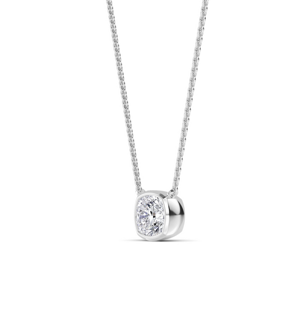 Cushion Bezel Set Lab Diamond Solitaire Pendant