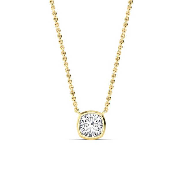 Cushion Bezel Set Lab Diamond Solitaire Pendant