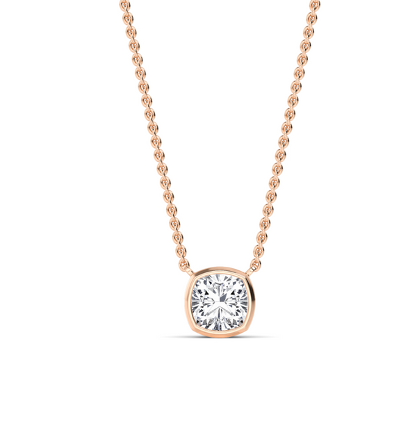 Cushion Bezel Set Lab Diamond Solitaire Pendant