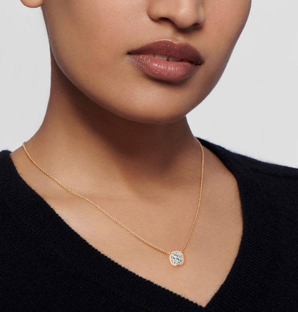 Cushion Bezel Set Lab Diamond Solitaire Pendant
