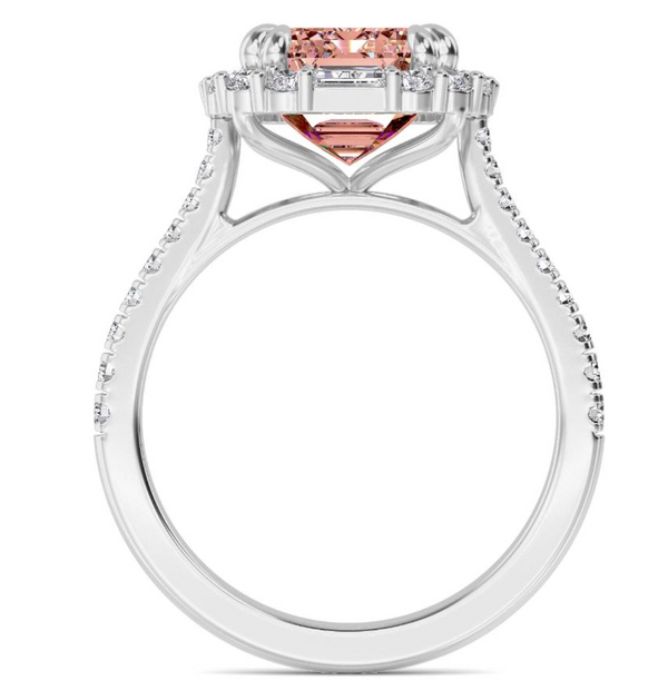 Fancy Pink Emerald Cut Lab Diamond Halo Engagement Ring (Cathedral) (4.5ct+)