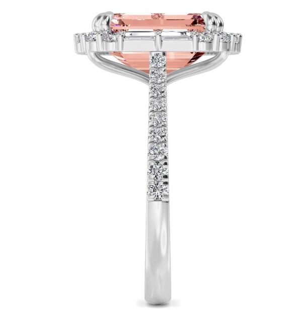 Fancy Pink Emerald Cut Lab Diamond Halo Engagement Ring (Cathedral) (4.5ct+)