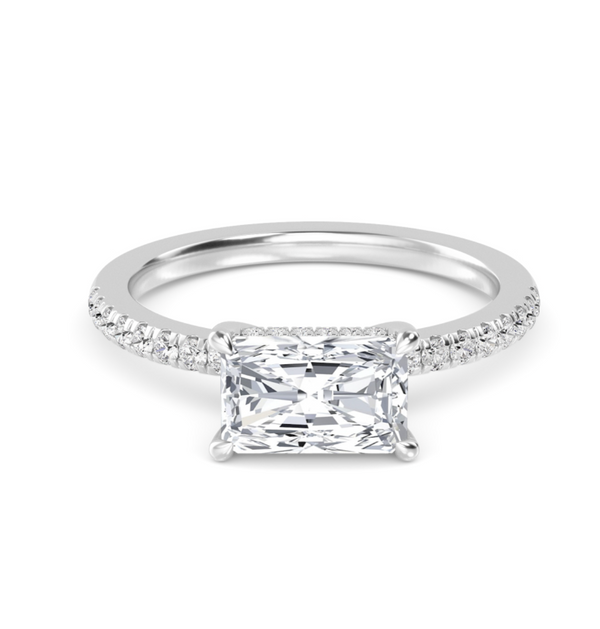 Radiant Cut East West Shoulder Set Lab Diamond Engagement Ring (Floating Head) (1ct+)