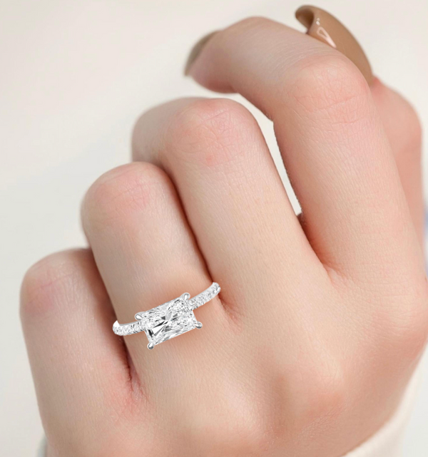 Radiant Cut East West Shoulder Set Lab Diamond Engagement Ring (Floating Head) (1ct+)