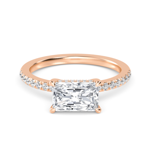 Radiant Cut East West Shoulder Set Lab Diamond Engagement Ring (Floating Head) (1ct+)