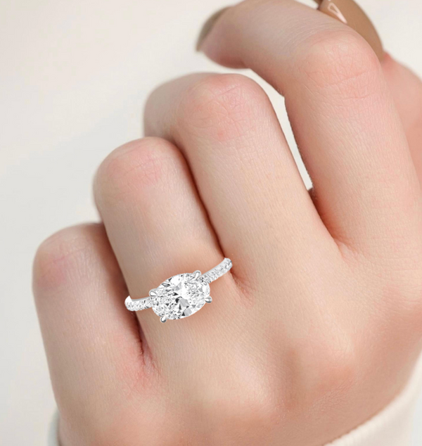 Oval Cut East West Shoulder Set Lab Diamond Engagement Ring (Floating Head) (1ct+)