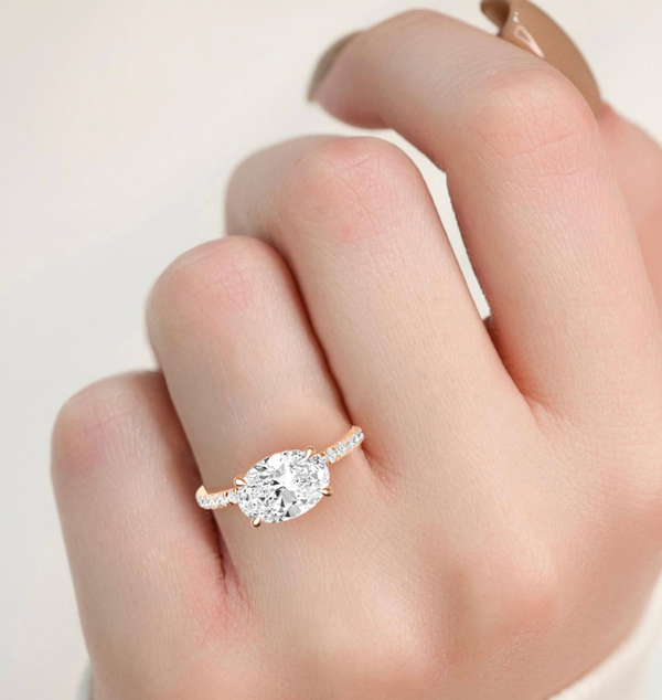 Oval Cut East West Shoulder Set Lab Diamond Engagement Ring (Floating Head) (1ct+)