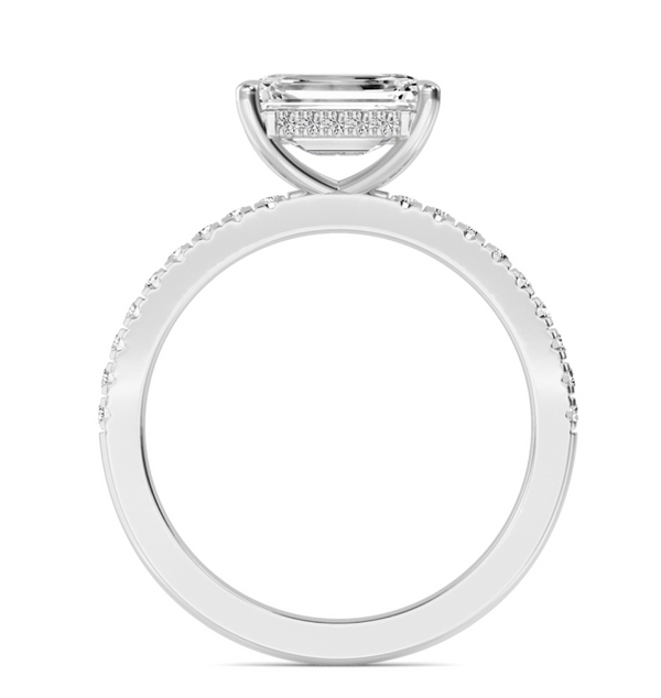 Emerald Cut East West Shoulder Set Lab Diamond Engagement Ring (Floating Head) (1ct+)