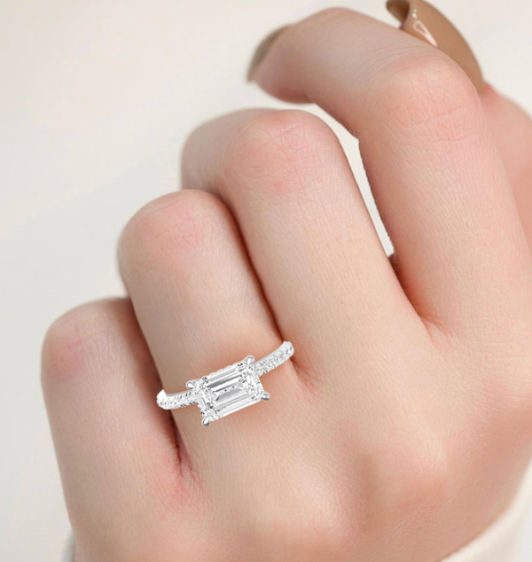 Emerald Cut East West Shoulder Set Lab Diamond Engagement Ring (Floating Head) (1ct+)