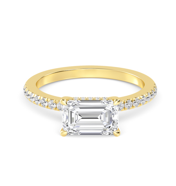 Emerald Cut East West Shoulder Set Lab Diamond Engagement Ring (Floating Head) (1ct+)
